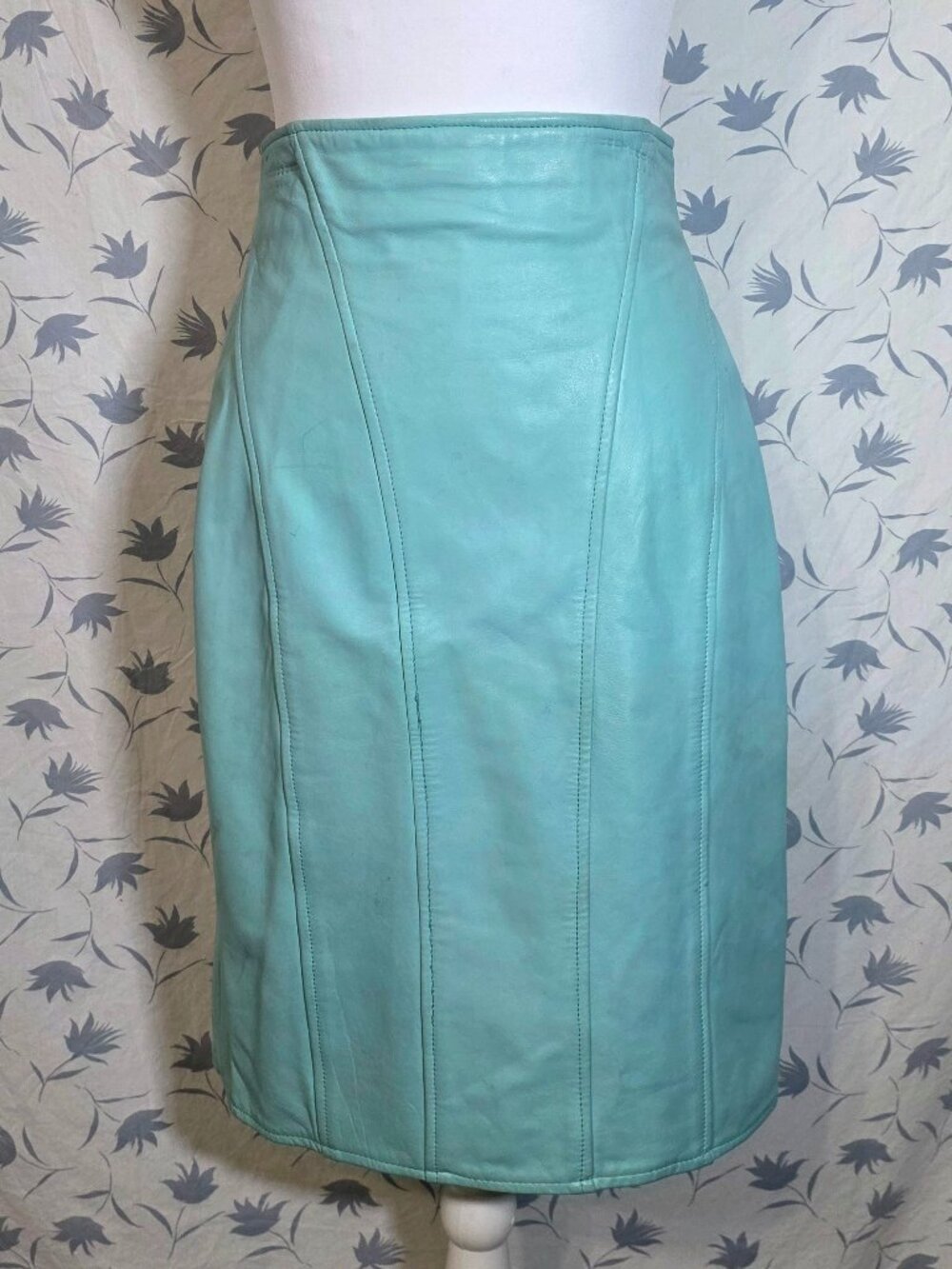Vintage 90s Erez Sport Aqua Leather Pencil Skirt
